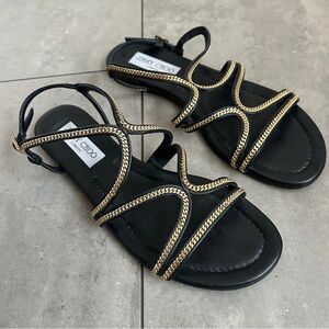 Jimmy Choo black nickel flat gold chain flat sandals 38.5